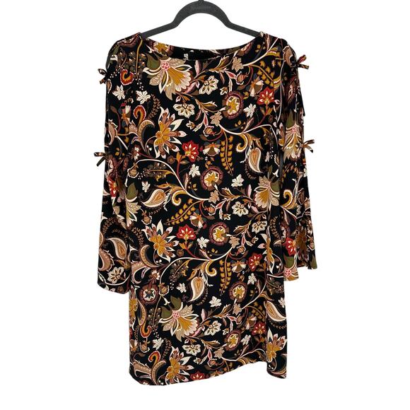 Cynthia Rowley Floral Dress Black Brown Floral Print Bows Bohemian Indie Size S - Picture 1 of 8